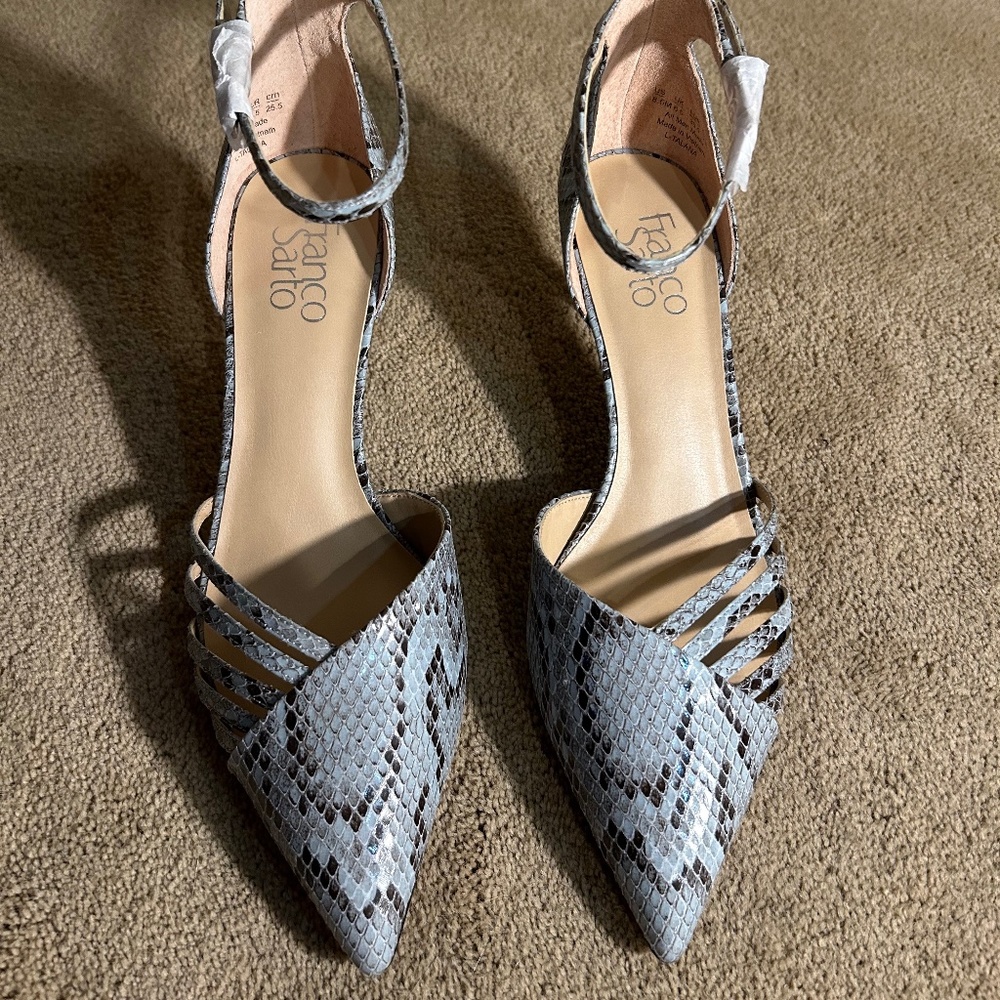 franco sarto blue snake skin pointed heels